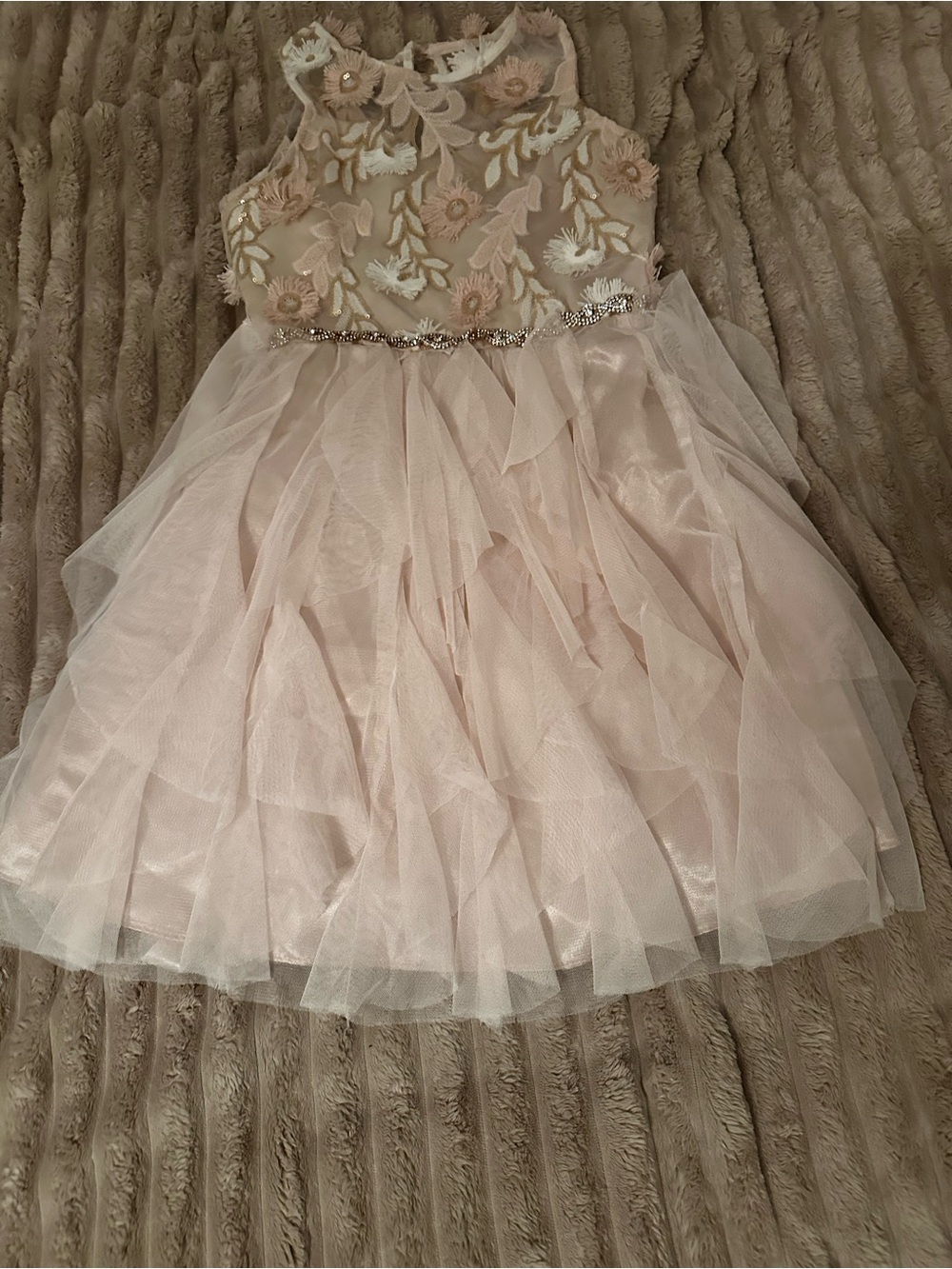 Rare Editions Blush Pink Floral Embroidered Tulle Dress